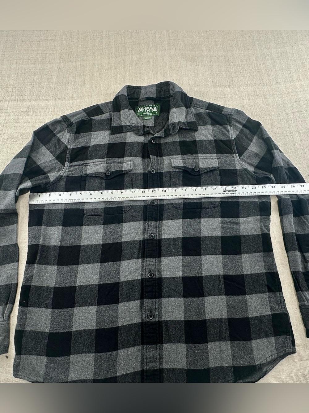 Vintage American Eagle Mens L Buffalo Plaid Flannel Shirt Black Gray 100% Cotton - Picture 5 of 9